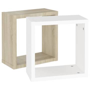 Wall Cube Shelves - White & Sonoma Oak - 2 pcs | Hipo Market