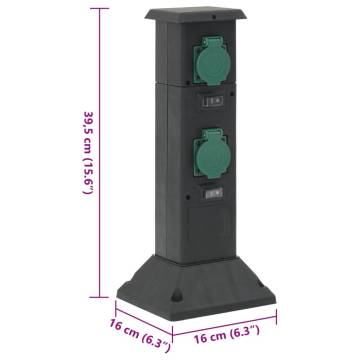 Outdoor Socket Column 4-Way | Black & Green - 16x16x39.5 cm