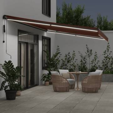 Automatic Retractable Awning with LEDs - Brown 500x300 cm