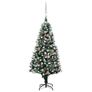 180 cm Pre-lit Artificial Christmas Tree with Balls & Pine Cones