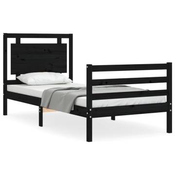 Black Small Single Bed Frame with Headboard | Solid Pine Wood