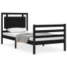 Black Small Single Bed Frame with Headboard | Solid Pine Wood