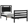 Black Small Single Bed Frame with Headboard | Solid Pine Wood