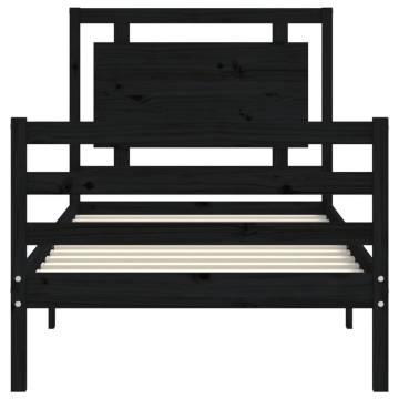 Black Small Single Bed Frame with Headboard | Solid Pine Wood