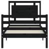 Black Small Single Bed Frame with Headboard | Solid Pine Wood