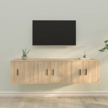 3 Piece TV Cabinet Set - Sonoma Oak Engineered Wood | Hipo Market