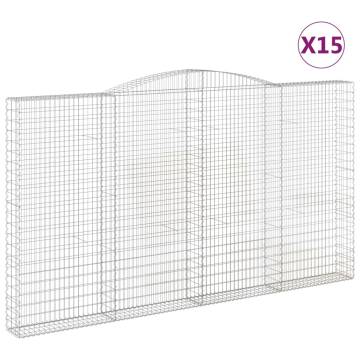 Arched Gabion Baskets - 15 pcs Galvanised Iron | HipoMarket