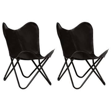 Butterfly Chairs 2 pcs Black Kids Size Real Leather - Hipo Market