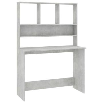 Stylish Desk with Shelf - Concrete Grey, 110x45x157 cm