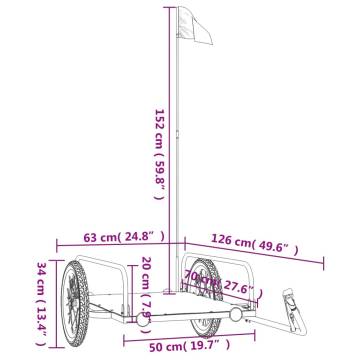 Sturdy Black Bike Trailer - 126x63x34 cm - 45 kg Capacity