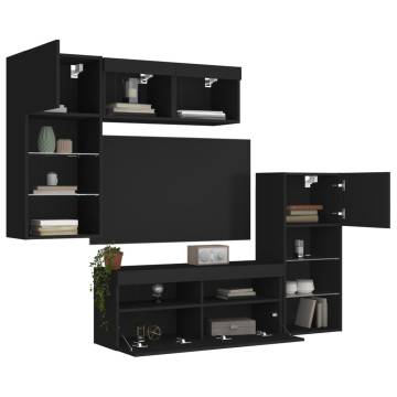 5 Piece TV Wall Units with LED - Black Engineered Wood | HipoMarket