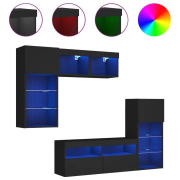 5 Piece TV Wall Units with LED - Black Engineered Wood | HipoMarket