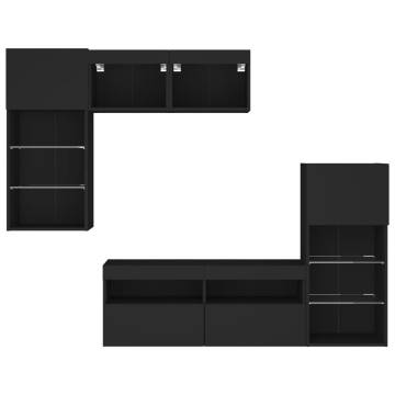 5 Piece TV Wall Units with LED - Black Engineered Wood | HipoMarket