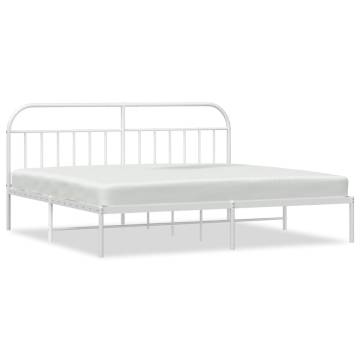 Metal Bed Frame with Headboard - White 200x200 cm | Hipo Market