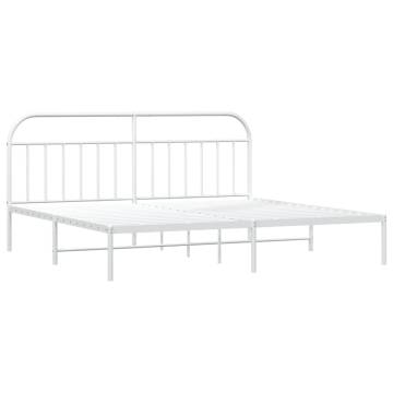 Metal Bed Frame with Headboard - White 200x200 cm | Hipo Market