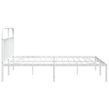 Metal Bed Frame with Headboard - White 200x200 cm | Hipo Market