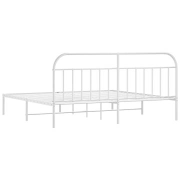 Metal Bed Frame with Headboard - White 200x200 cm | Hipo Market