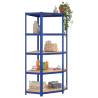 5-Layer Shelves - Blue Steel & Engineered Wood (3 pcs)