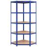 5-Layer Shelves - Blue Steel & Engineered Wood (3 pcs)