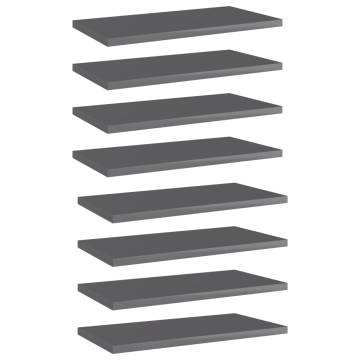 High Gloss Grey Bookshelf Boards - 8 pcs | HipoMarket