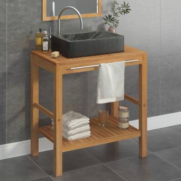 Solid Teak Bathroom Vanity Cabinet with Black Marble Sink