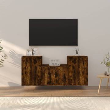 3 Piece TV Cabinet Set - Smoked Oak Engineered Wood