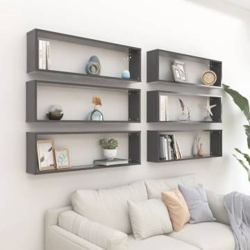 Stylish Wall Cube Shelf Set - 6 pcs Grey | Hipomarket