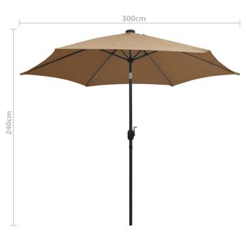 LED Parasol with Aluminium Pole - 300cm Taupe | Hipo Market