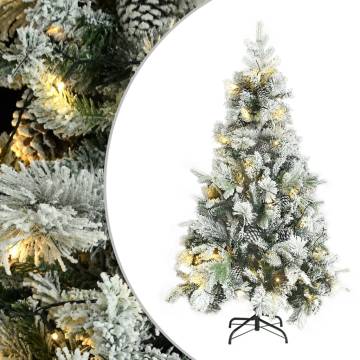 Pre-lit Flocked Christmas Tree with Cones - 195 cm