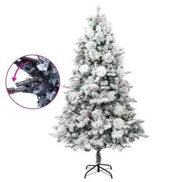 Pre-lit Flocked Christmas Tree with Cones - 195 cm