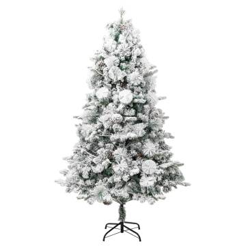 Pre-lit Flocked Christmas Tree with Cones - 195 cm