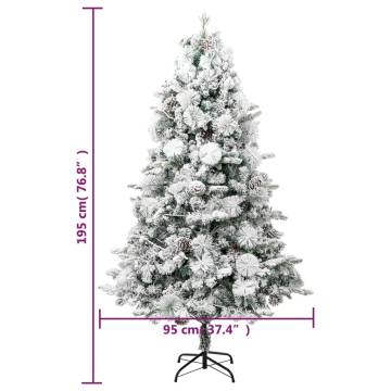 Pre-lit Flocked Christmas Tree with Cones - 195 cm