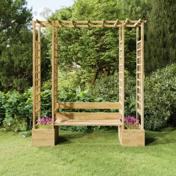 Garden Pergola with Bench & Planters - Solid Wood Pine