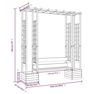 Garden Pergola with Bench & Planters - Solid Wood Pine