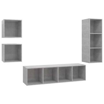 4 Piece TV Cabinet Set - Concrete Grey Engineered Wood | HipoMarket