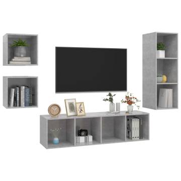 4 Piece TV Cabinet Set - Concrete Grey Engineered Wood | HipoMarket