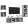 4 Piece TV Cabinet Set - Concrete Grey Engineered Wood | HipoMarket