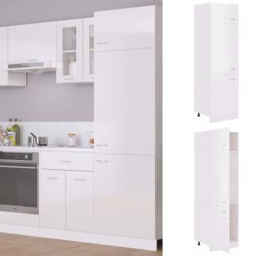 High Gloss White Refrigerator Cabinet - 60x57x207 cm