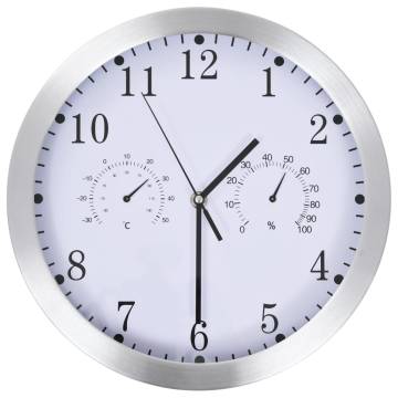 Wall Clock with Quartz Movement & Hygrometer - White