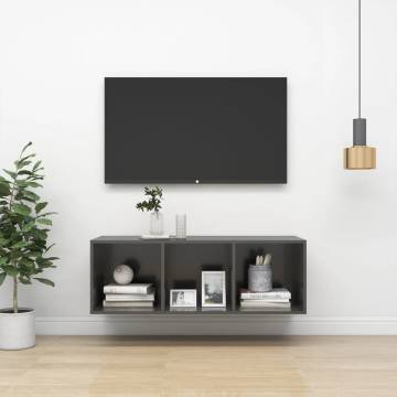 Modern Wall-Mounted TV Cabinet High Gloss Grey - 37x37x107 cm