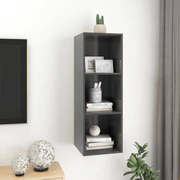 Modern Wall-Mounted TV Cabinet High Gloss Grey - 37x37x107 cm