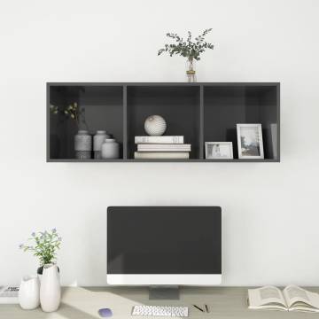 Modern Wall-Mounted TV Cabinet High Gloss Grey - 37x37x107 cm