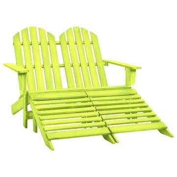 2-Seater Garden Adirondack Chair & Ottoman - Green Fir Wood