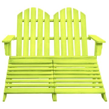 2-Seater Garden Adirondack Chair & Ottoman - Green Fir Wood