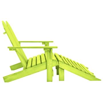 2-Seater Garden Adirondack Chair & Ottoman - Green Fir Wood