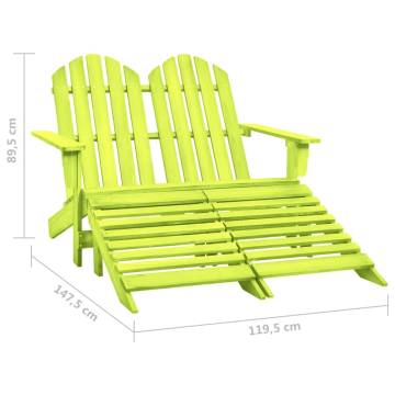 2-Seater Garden Adirondack Chair & Ottoman - Green Fir Wood