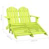 2-Seater Garden Adirondack Chair & Ottoman - Green Fir Wood