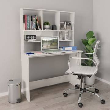 Stylish High Gloss White Desk with Shelf - Space Saving Design