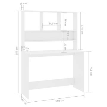 Stylish High Gloss White Desk with Shelf - Space Saving Design