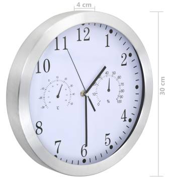 Wall Clock with Quartz Movement & Hygrometer - White